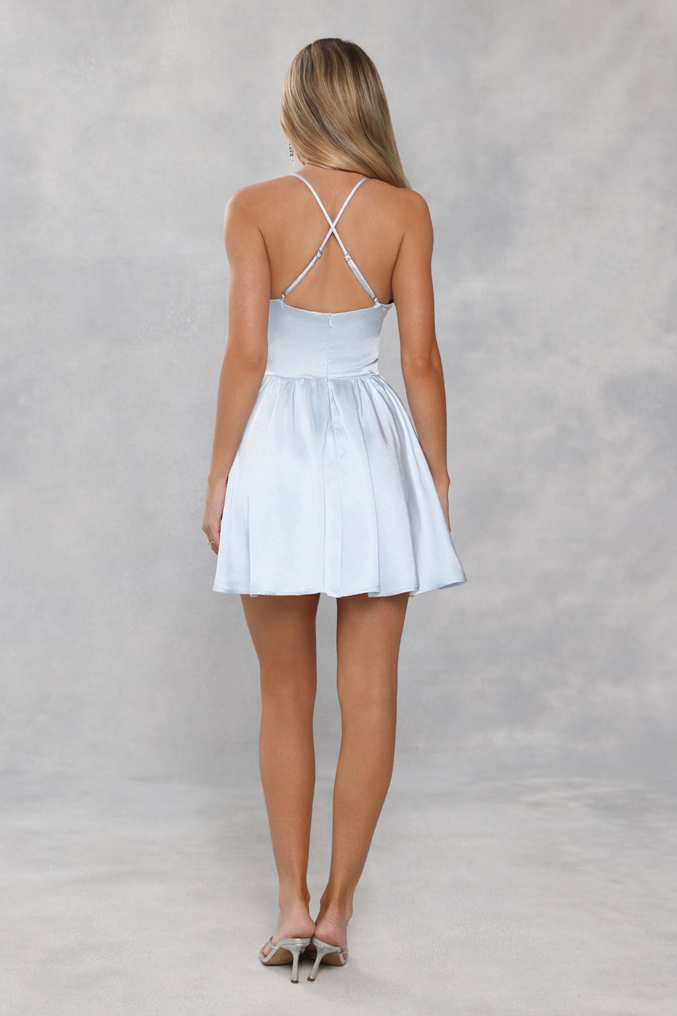 Sakura Dreams Satin Mini Dress Blue