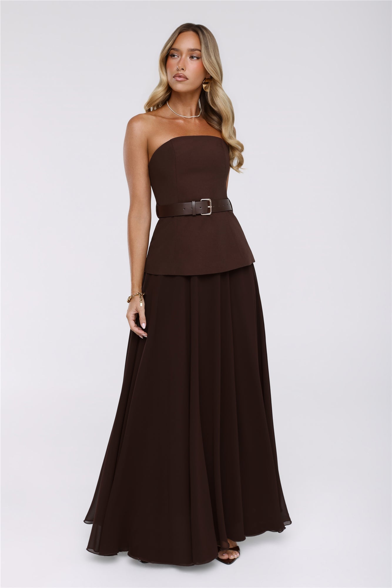 Crisp Lines Strapless Top Brown
