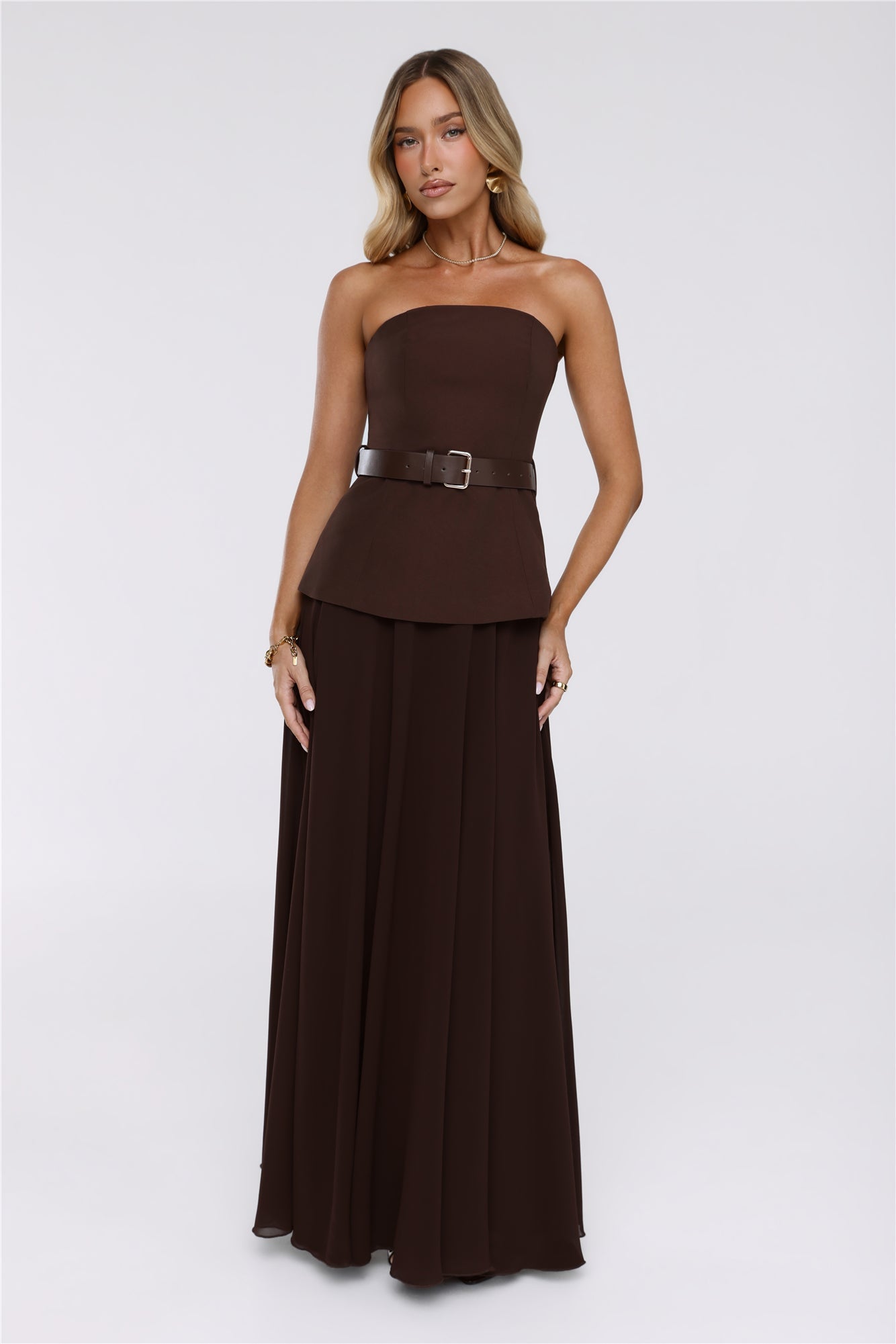 Crisp Lines Strapless Top Brown