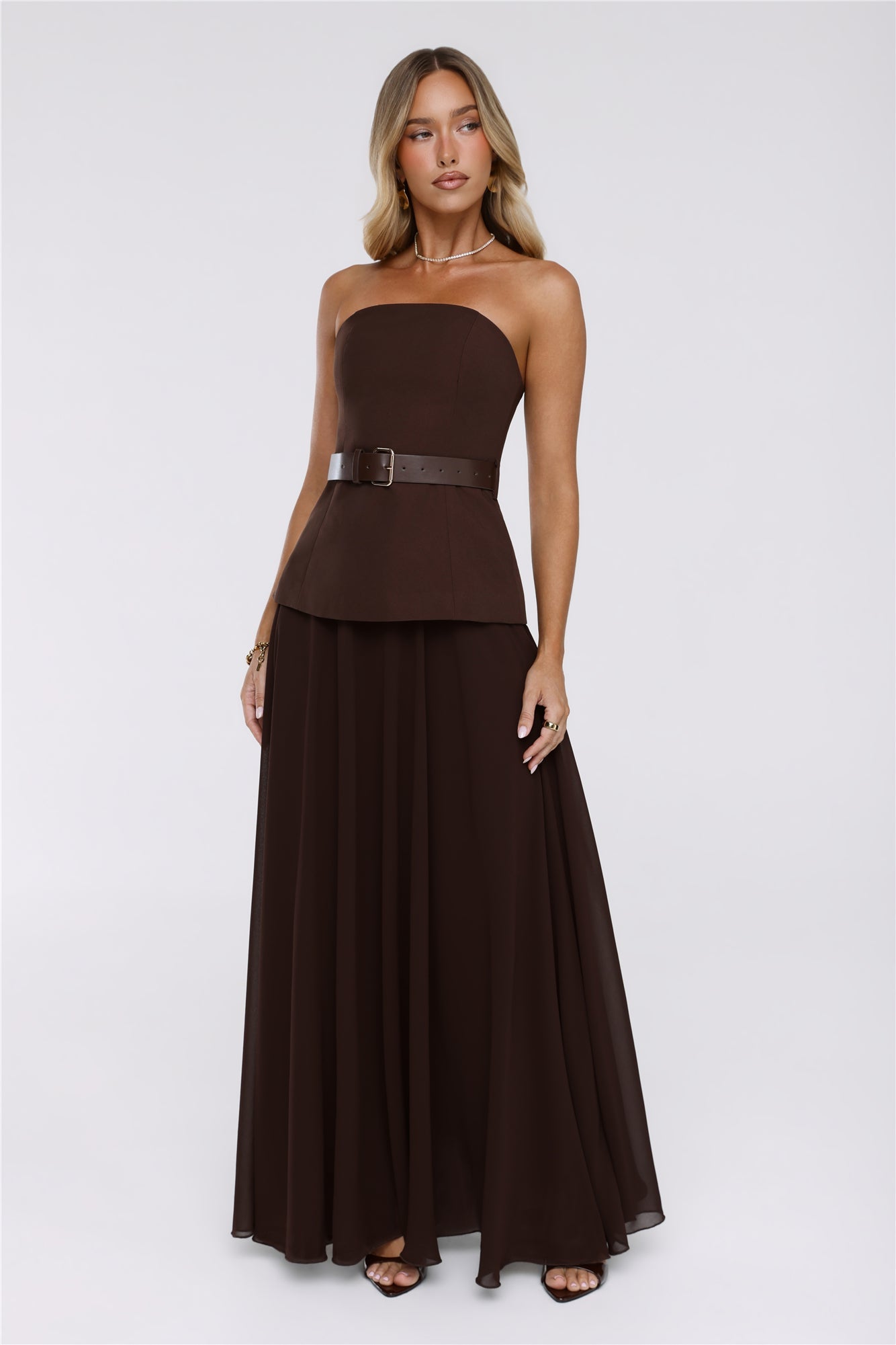 Crisp Lines Strapless Top Brown