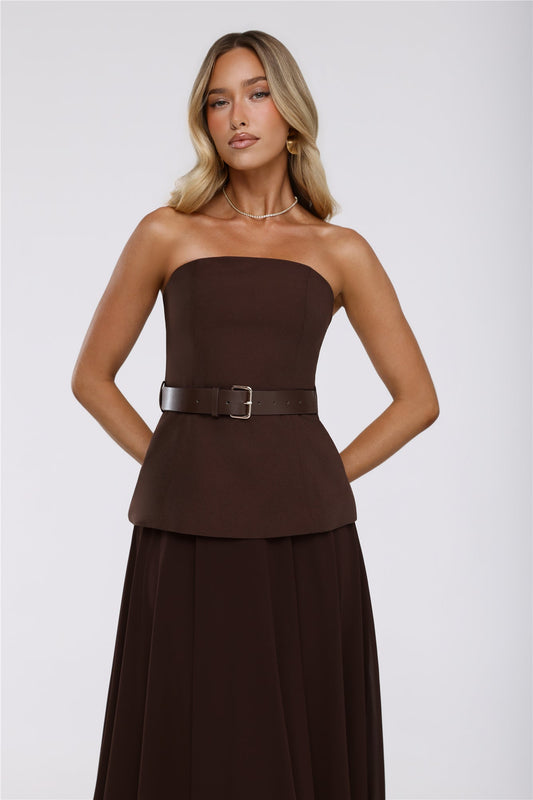 Crisp Lines Strapless Top Brown