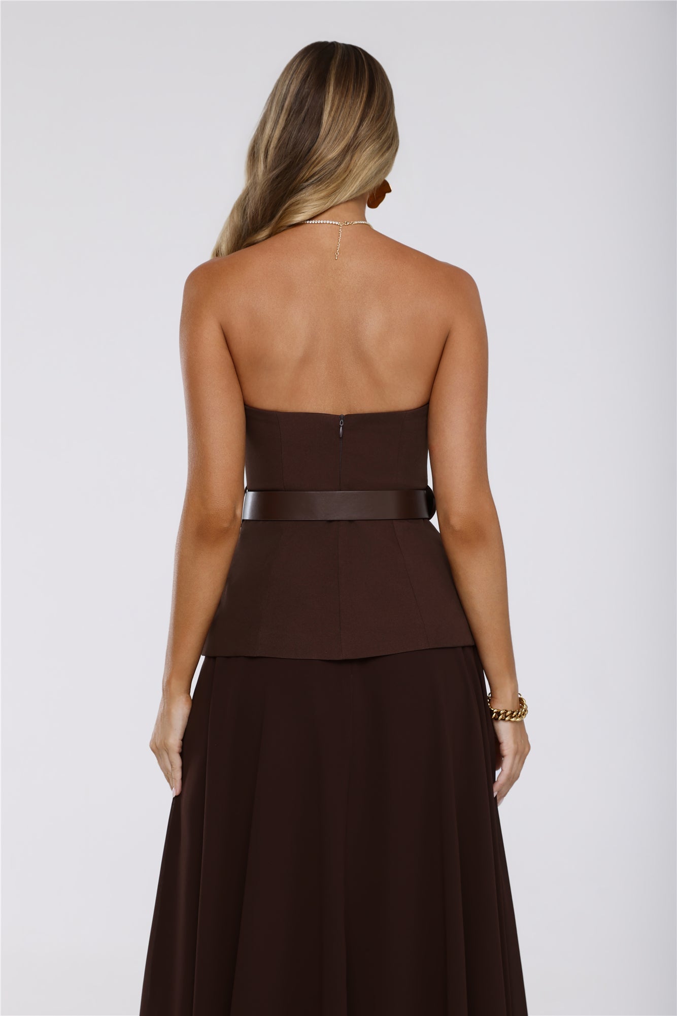 Crisp Lines Strapless Top Brown