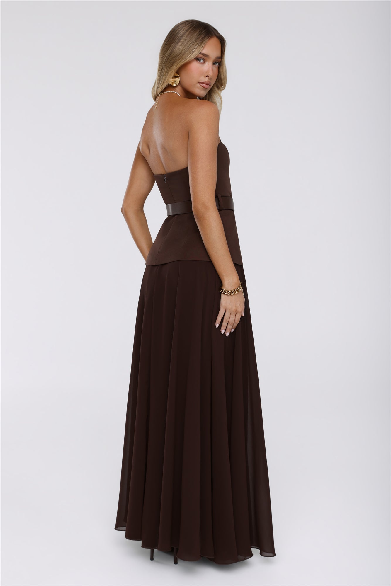 Crisp Lines Strapless Top Brown