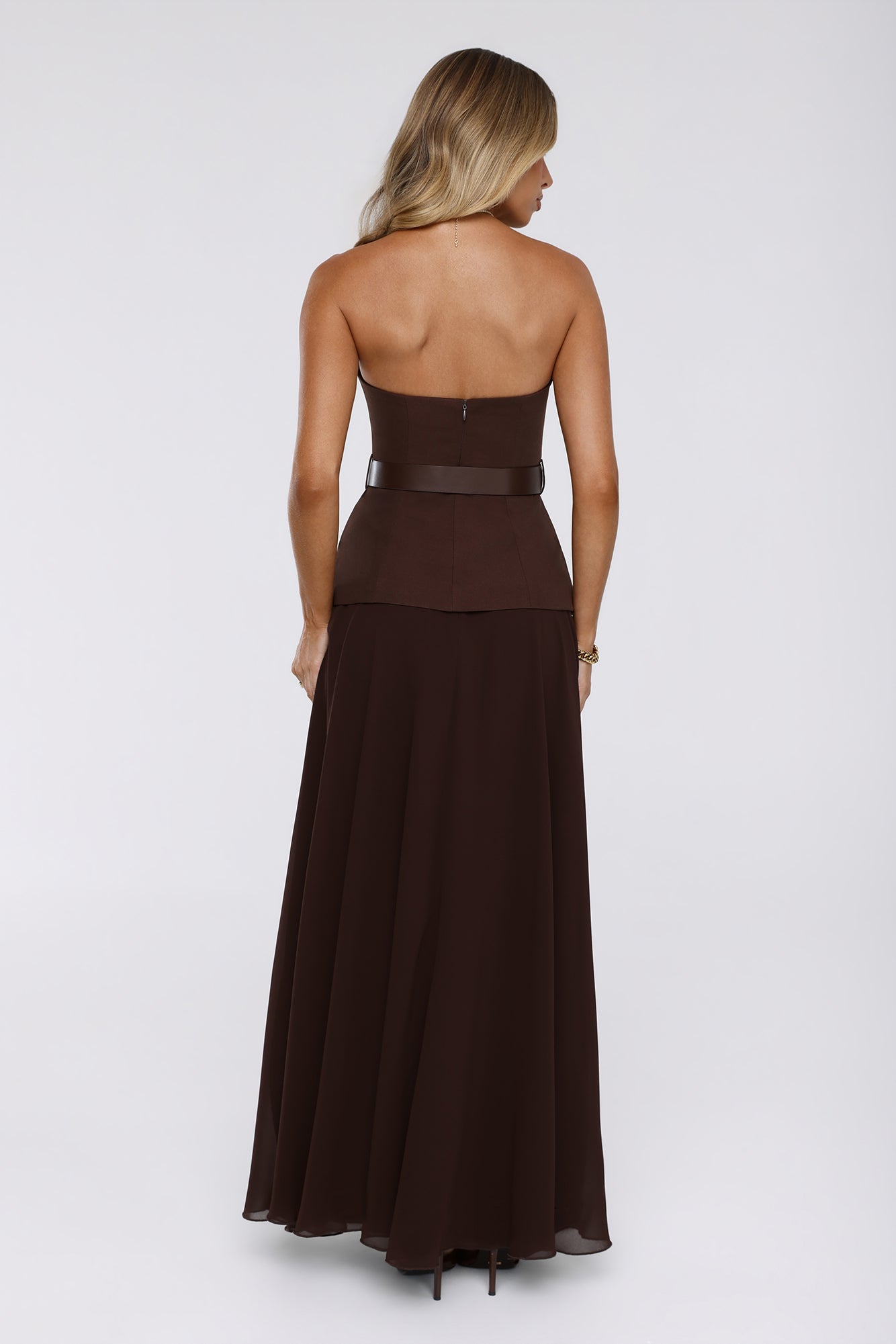 Crisp Lines Strapless Top Brown