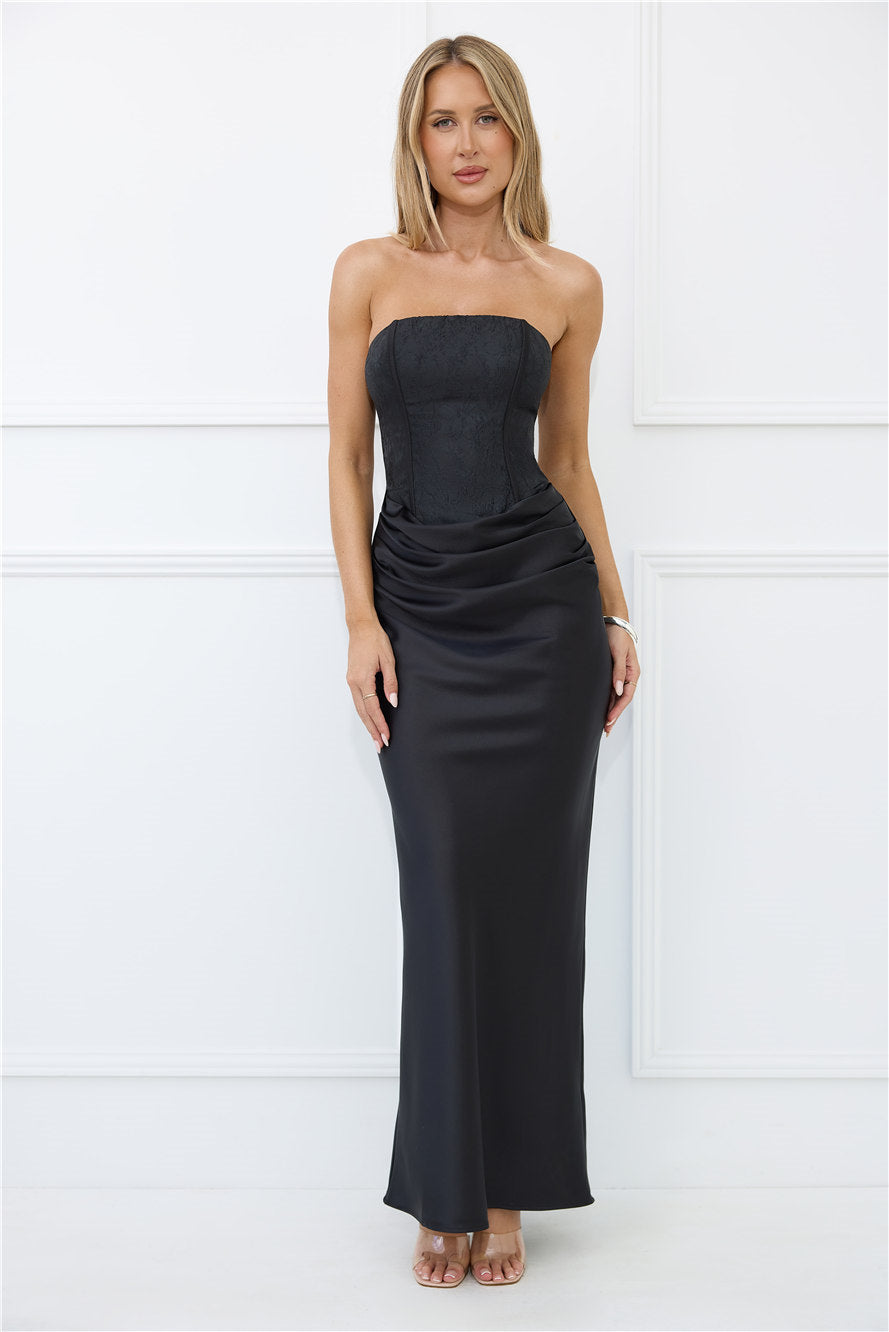 Dressed To Dazzle Strapless Satin Maxi Dress Black