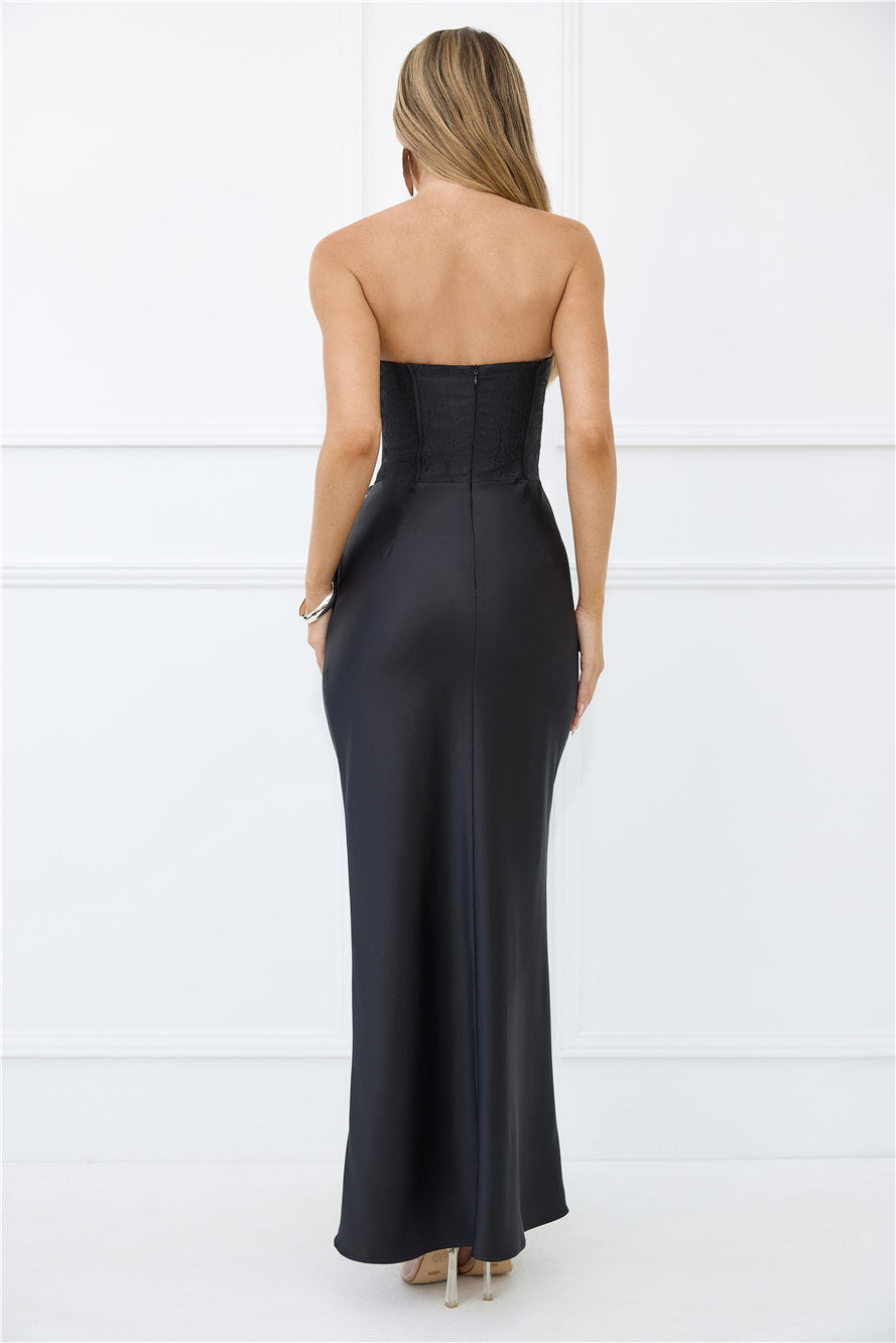 Dressed To Dazzle Strapless Satin Maxi Dress Black