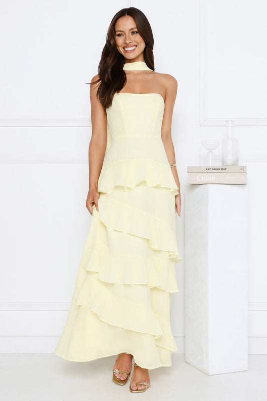 Sunset Reverie Strapless Maxi Dress Yellow