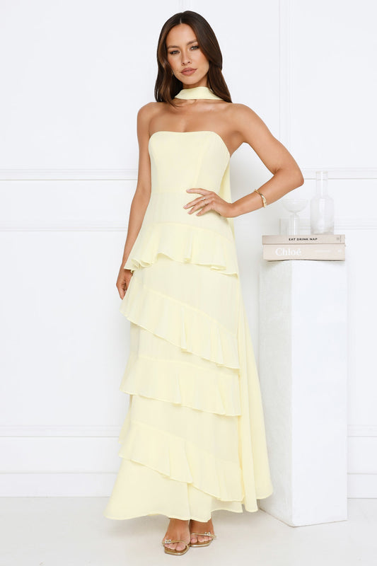 Sunset Reverie Strapless Maxi Dress Yellow