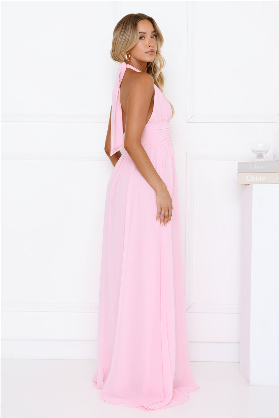 Rosé Opulence Halter Maxi Dress Pink