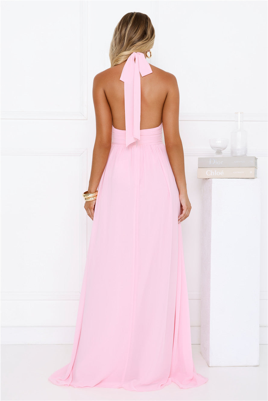 Rosé Opulence Halter Maxi Dress Pink
