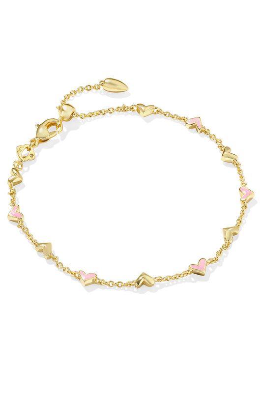 Haven Gold Delicate Chain Bracelet Pink Enamel