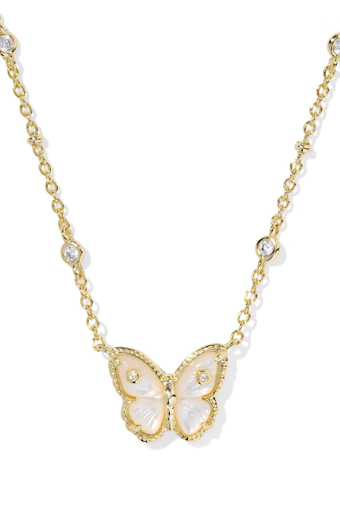 Cailey Butterfly Gold Short Pendant Necklace Ivory Mother Of Pearl