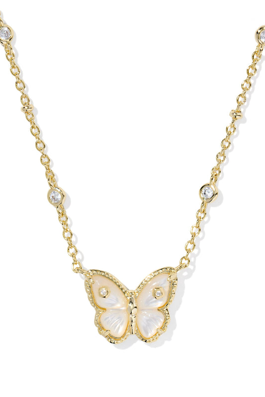 Cailey Butterfly Gold Short Pendant Necklace Ivory Mother Of Pearl