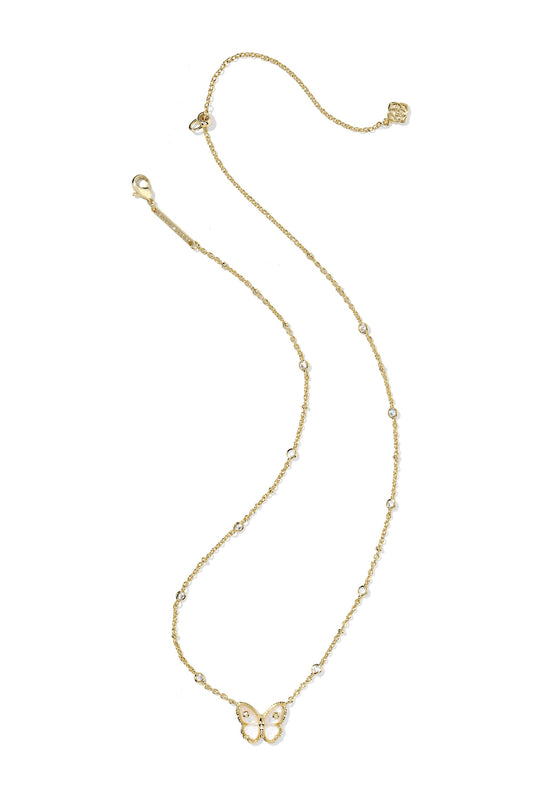 Cailey Butterfly Gold Short Pendant Necklace Ivory Mother Of Pearl